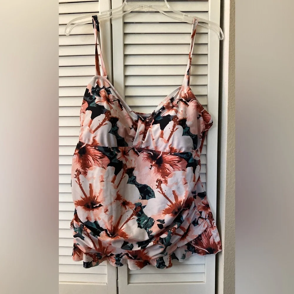 HILOR WOMENS 20 TANKINI TOP RETRO RUCHED WITH RUFFLE HEM - Picture 1 of 8